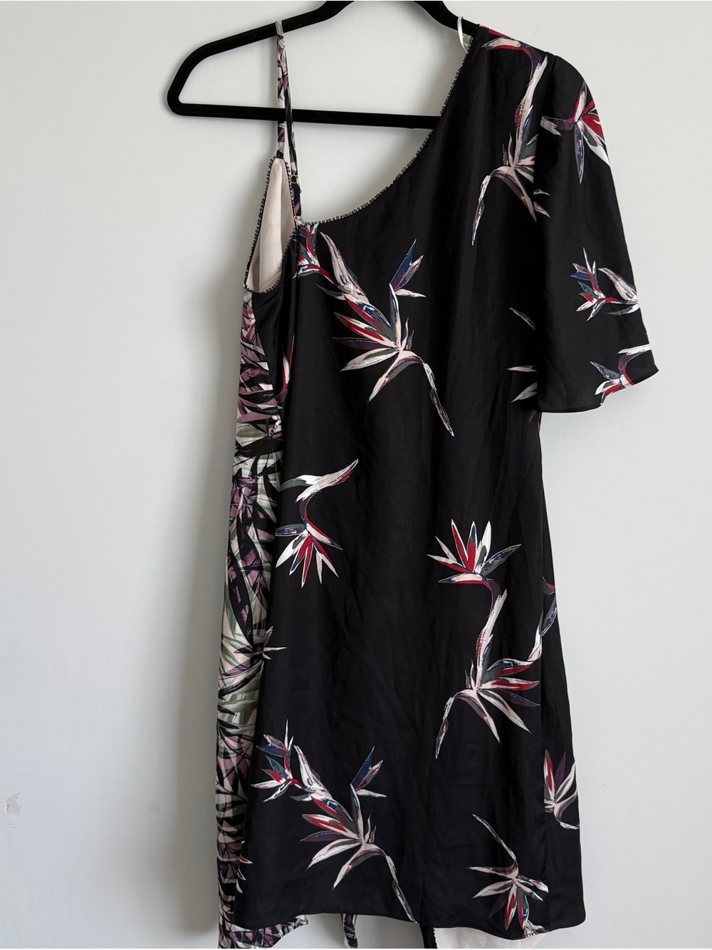 Stylestalker Black One-Shoulder Floral Dress with Red & Pink Accents
